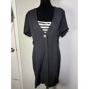 VTG 80s Taurus II Black Striped mini Dress Size 16 Fits Modern M L